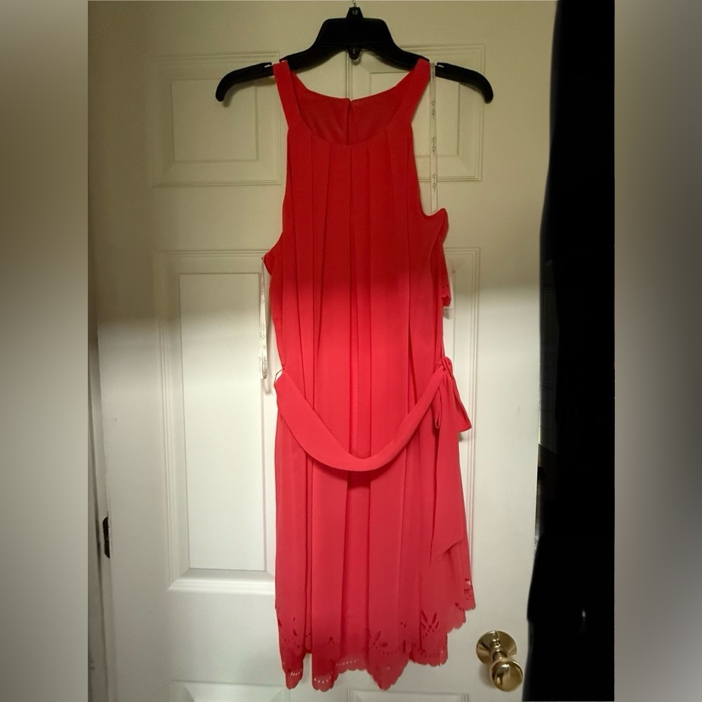 Jessica Simpson Sleeveless Coral Red Women's Dress Lattice Tie Waisr